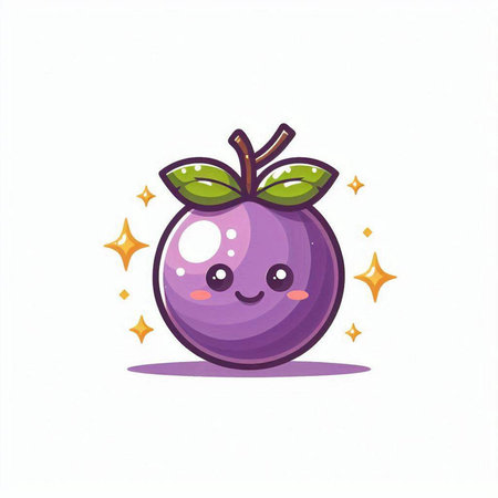 Cute purple plum character. Kawaii fruit. Vector illustration.のイラスト素材