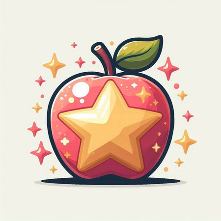 Illustration of apple with star on the top. Vector illustration.のイラスト素材
