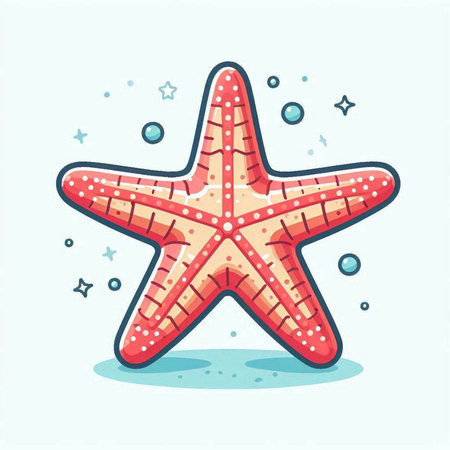 Vector illustration of a starfish in cartoon style on a blue background.のイラスト素材