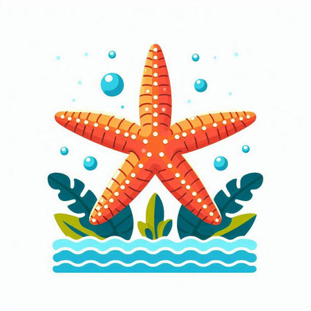 Starfish and seaweed. Vector illustration on a white background.のイラスト素材