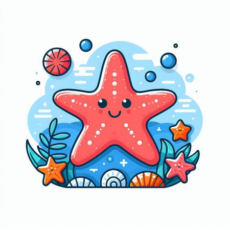 Cute starfish on the background of the sea. Vector illustrationのイラスト素材