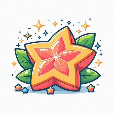 Star fruit icon isolated on white background. Cartoon style. Vector illustration.のイラスト素材