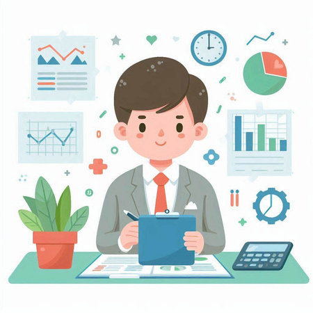 Businessman working at the office. Business concept. Vector illustration.のイラスト素材