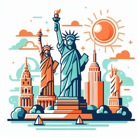 Statue of Liberty, New York City, USA. Vector illustrationのイラスト素材