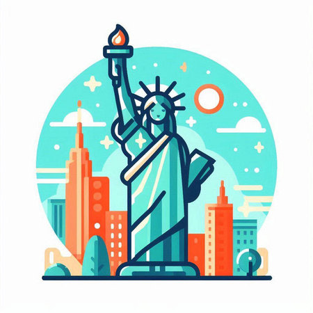 Statue of Liberty. Flat style vector illustration isolated on white background.のイラスト素材