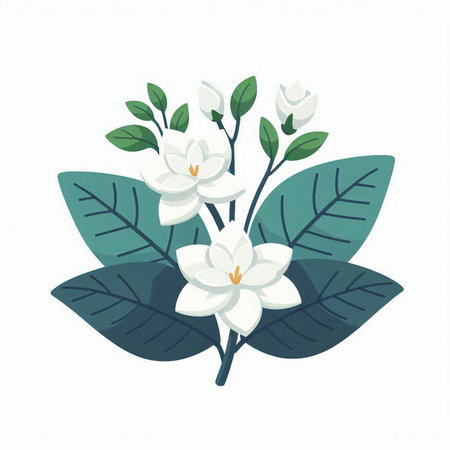 Beautiful jasmine flowers on white background. Vector illustration.のイラスト素材