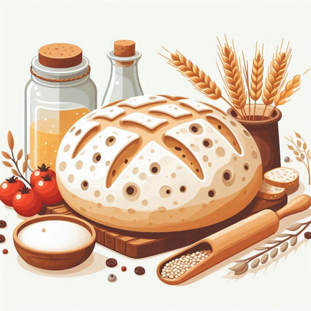 Illustration of bread and wheat on white background. Vector illustration.のイラスト素材