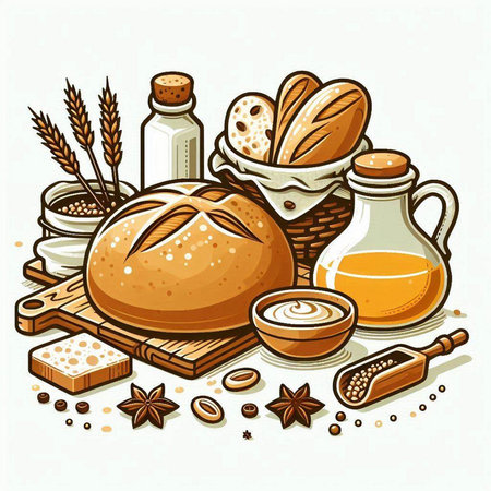Bread and bakery products. Vector illustration of bread and bakery products.のイラスト素材