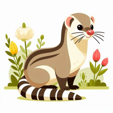 Cute raccoon sitting on the grass in the park. Vector illustration.のイラスト素材