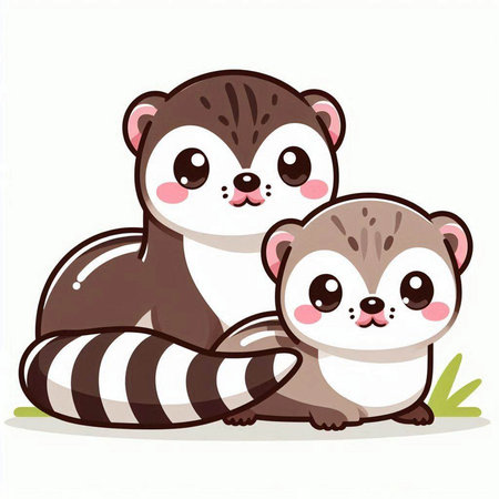 Cute raccoon and raccoon on white background. Vector illustration.のイラスト素材