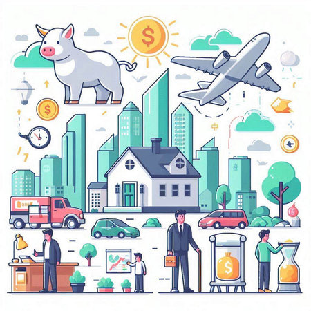 Business concept of buying and selling real estate. Vector illustration in flat styleのイラスト素材