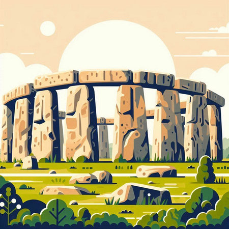 Stonehenge landscape in retro style. Vector illustration. EPS10のイラスト素材