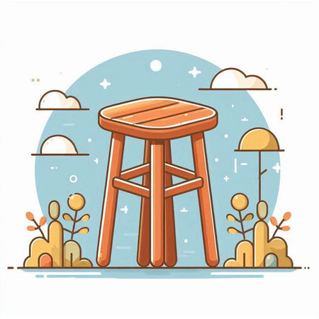 Wooden stool in the park, flat vector illustration on white background.のイラスト素材