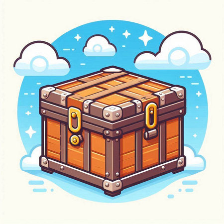Treasure chest and cacti in the park. Vector illustrationのイラスト素材