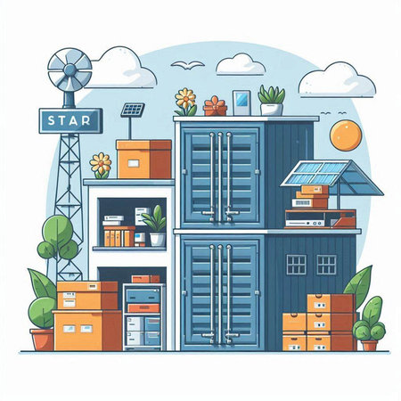 Flat design concept of warehouse and storage. Vector illustration in flat styleのイラスト素材