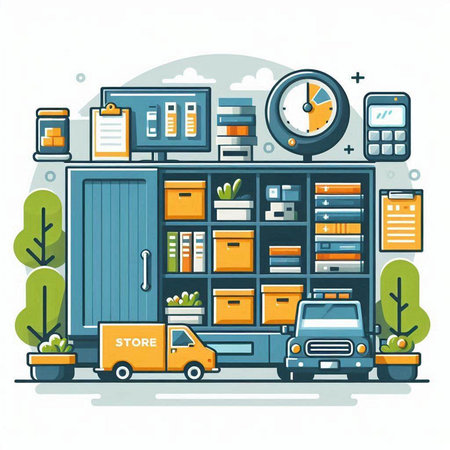 Flat design modern vector illustration concept of warehouse and delivery service.のイラスト素材
