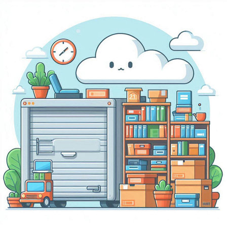 Furniture storage. Vector illustration in cartoon style. Storage of things.のイラスト素材