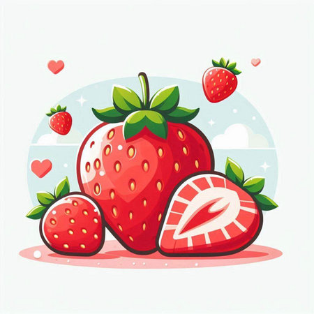 Strawberry fruit. Vector illustration in cartoon style on white background.のイラスト素材