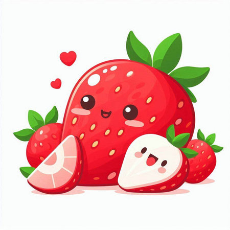 Strawberry character. Cute cartoon fruit. Vector illustration.のイラスト素材