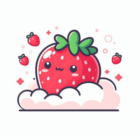 Strawberry character. Cute kawaii cartoon vector illustration.のイラスト素材