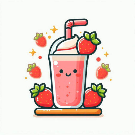 Strawberry smoothie. Cute cartoon character. Vector illustration.のイラスト素材