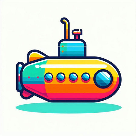 Submarine flat color vector illustration. Submarine on the beach. Submarine on the sand.のイラスト素材