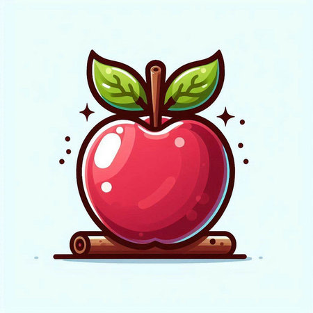 Apple icon. Vector illustration of a red apple with green leaves.のイラスト素材