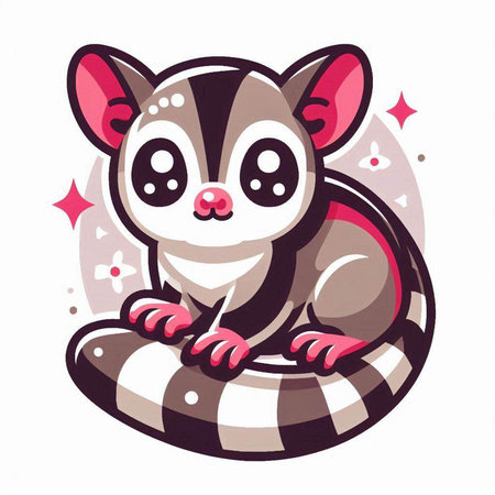 Cute cartoon skunk on the green leaves background. Vector illustration.のイラスト素材