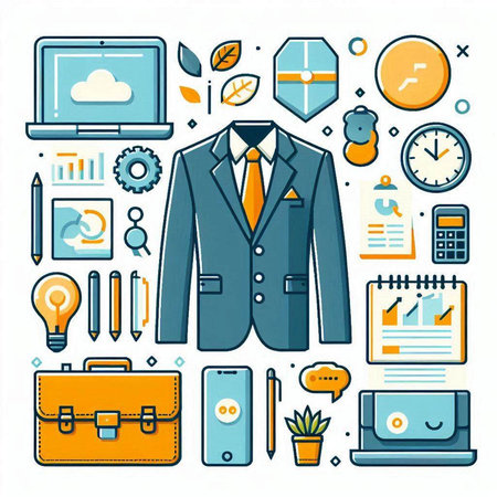 Businessman with a set of tools. Flat style vector illustration.のイラスト素材