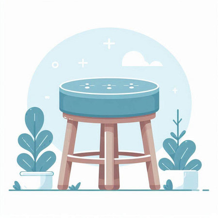 Wooden stool in the garden. Vector illustration in flat style.のイラスト素材