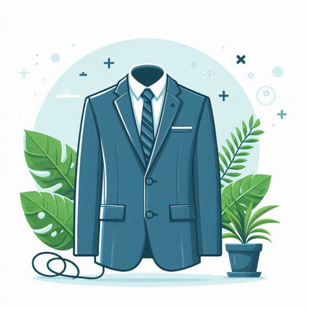 Vector illustration of a business suit on a background of tropical leaves.のイラスト素材