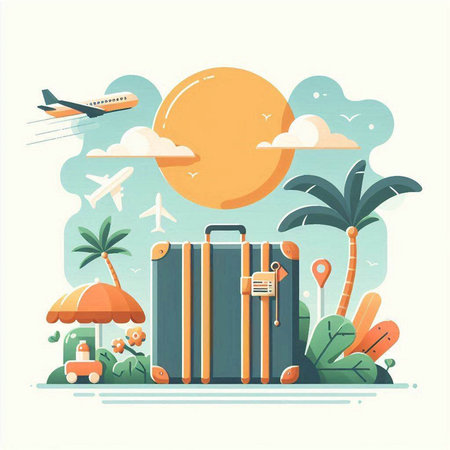 Travel and tourism concept. Vector illustration in flat design style. Summer vacation.のイラスト素材