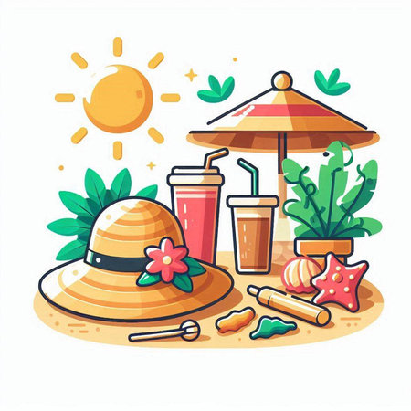 Straw hat isolated on white background. Vector illustration in cartoon style.のイラスト素材