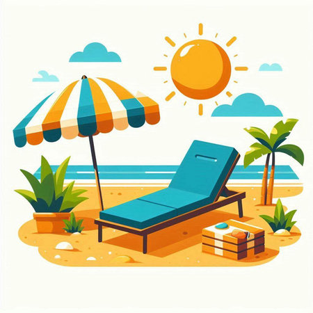 Beach chair with umbrella and sun lounger. Vector illustrationのイラスト素材