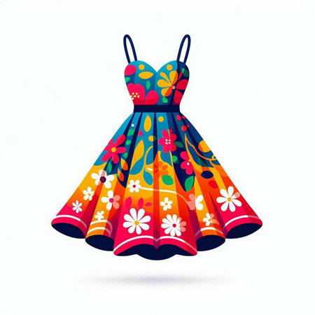 Illustration of a beautiful dress with floral pattern on a white backgroundのイラスト素材