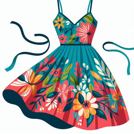 Illustration of a beautiful dress with floral ornament. Vector illustration.のイラスト素材