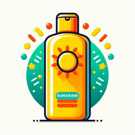 Sunscreen bottle with sunflowers. Flat style vector illustration.のイラスト素材