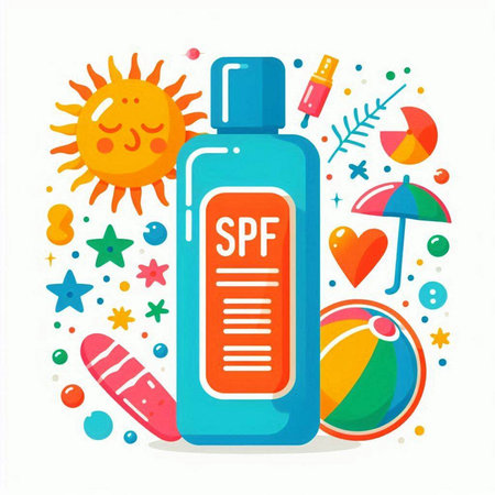Sunscreen bottle. Sunblock bottle. Sunblock bottle. Sunblock bottle. Vector illustrationのイラスト素材