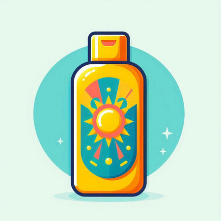 Sunscreen bottle vector illustration. Sun protection lotion bottle icon.のイラスト素材