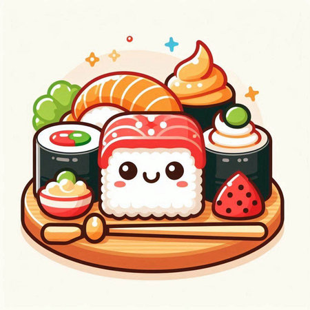Sushi roll japanese food vector illustration. Japanese food restaurant menu.のイラスト素材