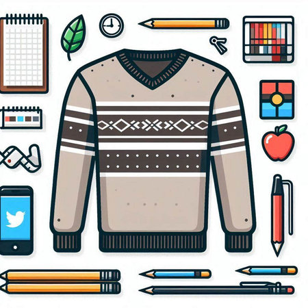 Vector illustration of a sweater with a pattern and a cupcake.のイラスト素材