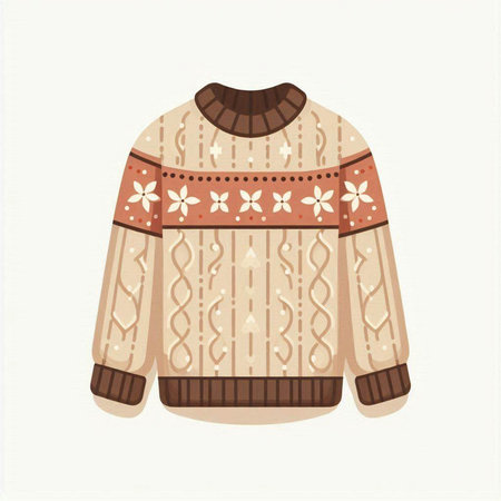 Knitted Christmas sweater with ornaments. Hand drawn vector illustration.のイラスト素材