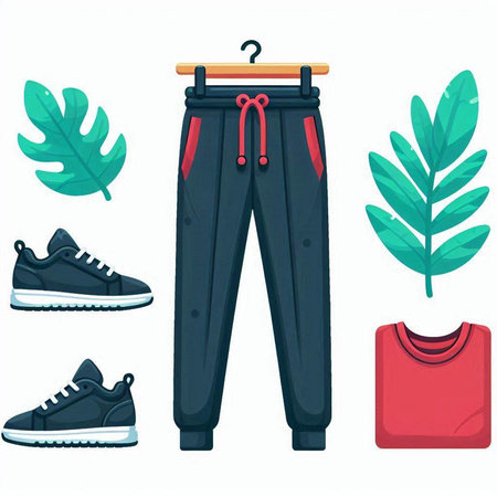 Set of sport pants, sneakers and t-shirt. Vector illustrationのイラスト素材