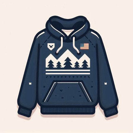 Hiking jacket with mountains and flag of USA. Vector illustration.のイラスト素材