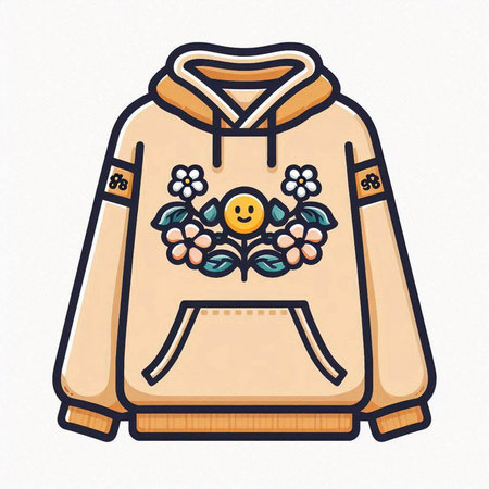 Hoodie with flowers. Vector illustration of a hoodie.のイラスト素材
