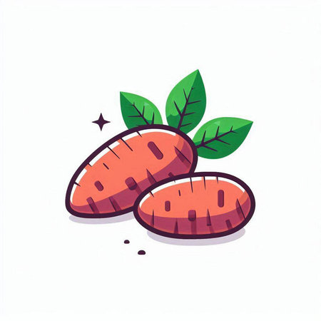 Sweet potato with leaves. Hand drawn vector illustration. Isolated on white background.のイラスト素材