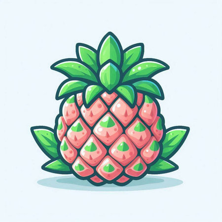 Pineapple with green leaves. Vector illustration in cartoon style.のイラスト素材