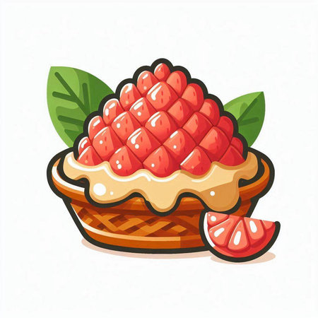 Strawberry in a basket isolated on white background. Vector illustration.のイラスト素材