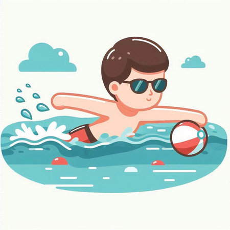 Swimming boy in the pool. Vector illustration in cartoon style.のイラスト素材