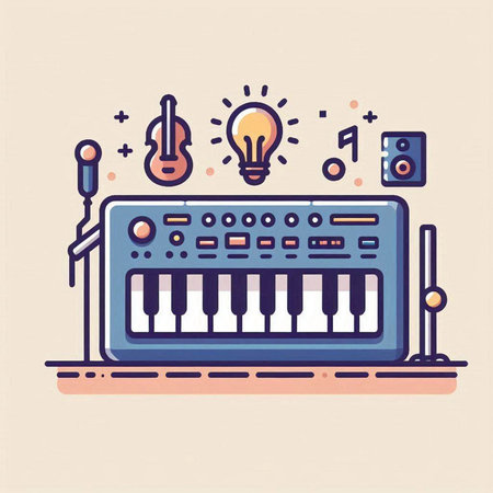 Vector illustration of electric piano, electronic musical instruments, flat style.のイラスト素材